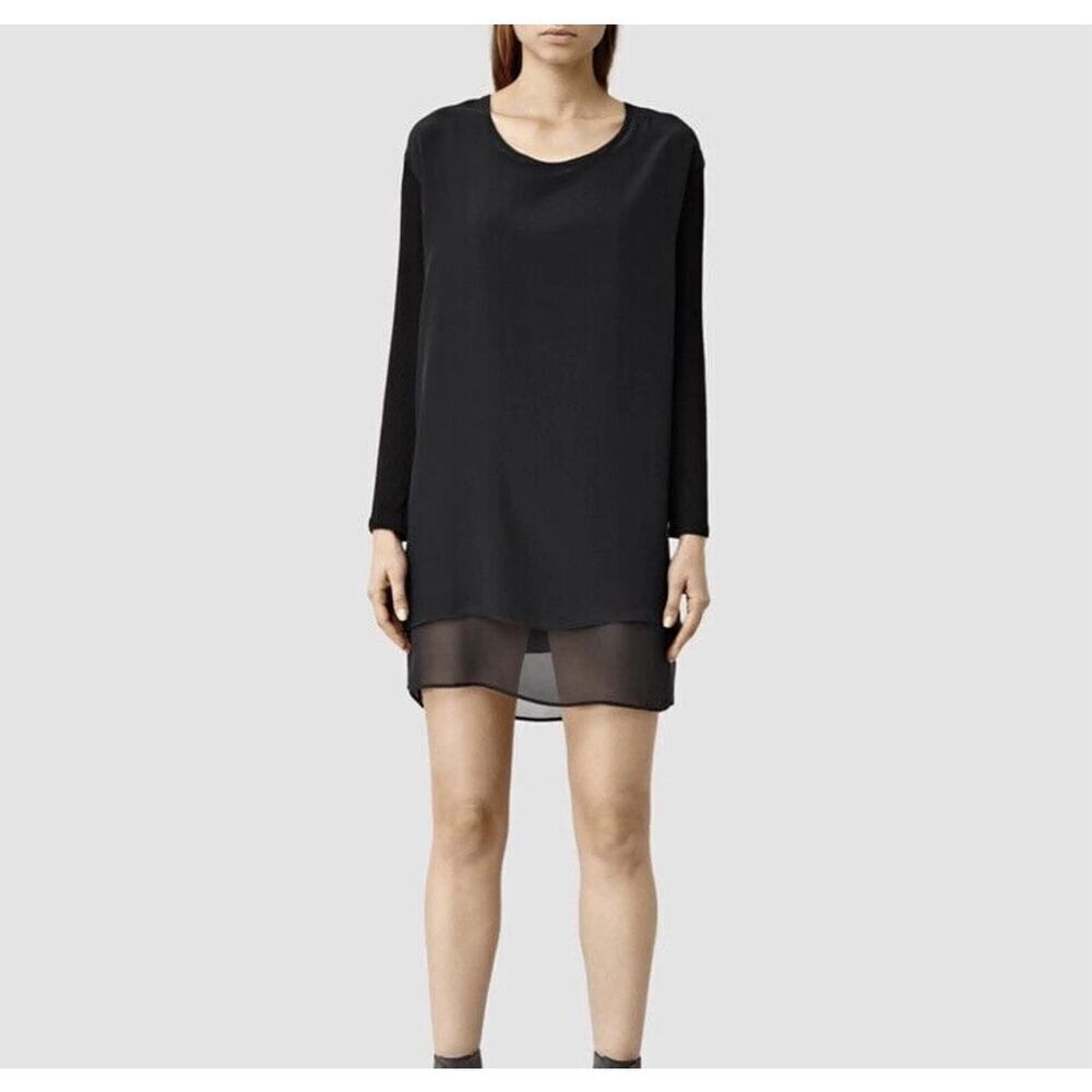 AllSaints Vega Long Sleeve Tunic Dress in Black Size 0